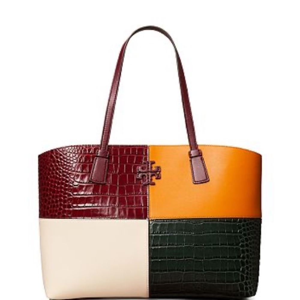 Tory Burch Mcgraw Embossed Color-Block Tote - Picture 1 of 5